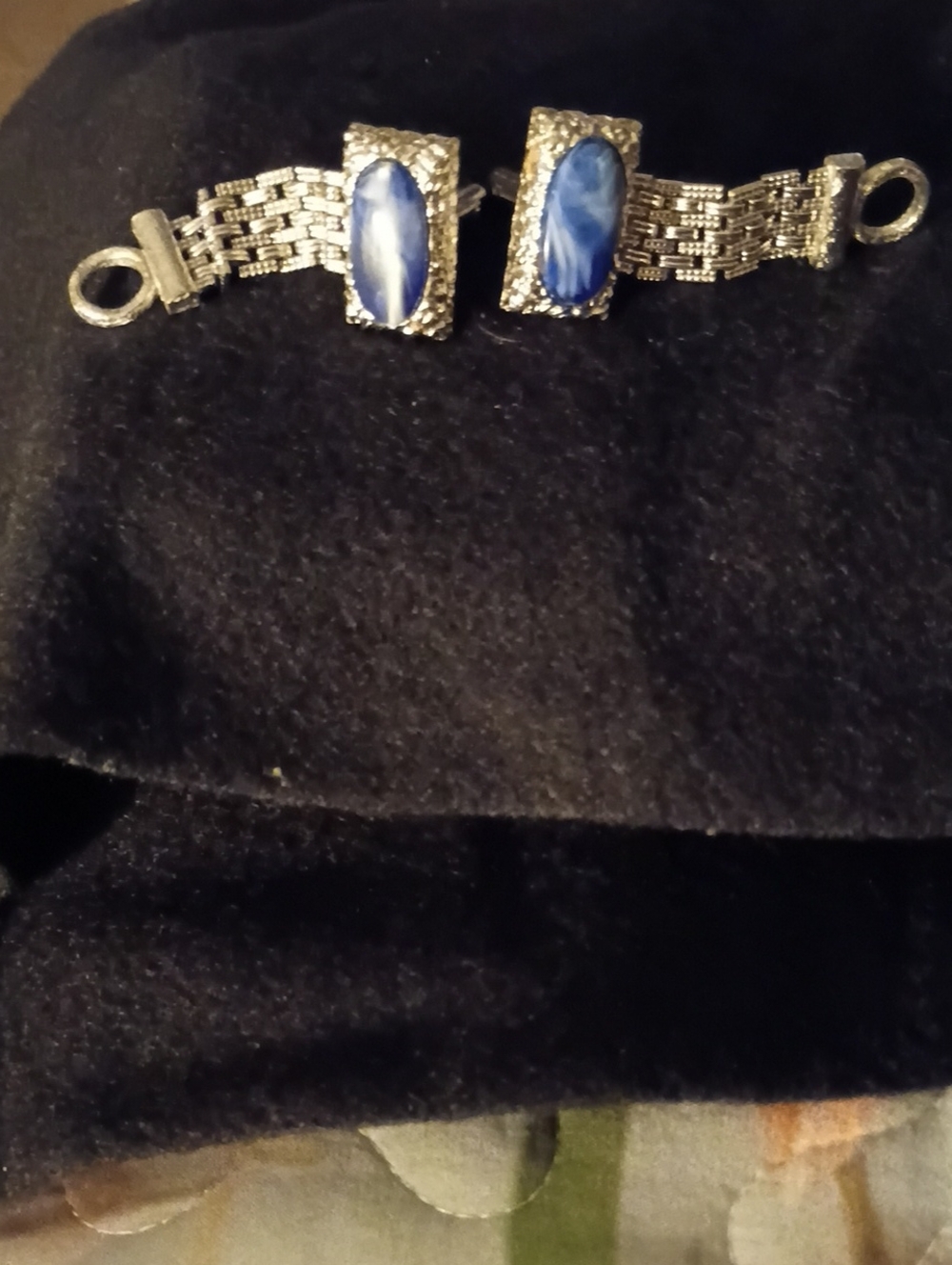 SWANK Silver-Tone Cuff Links with Blue Marbled Ovals